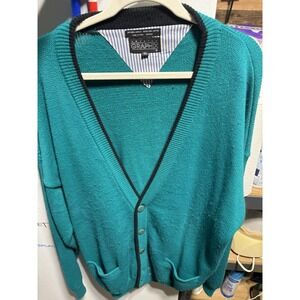 Vtg Sweater Graphix Cardigan Green XL 80s